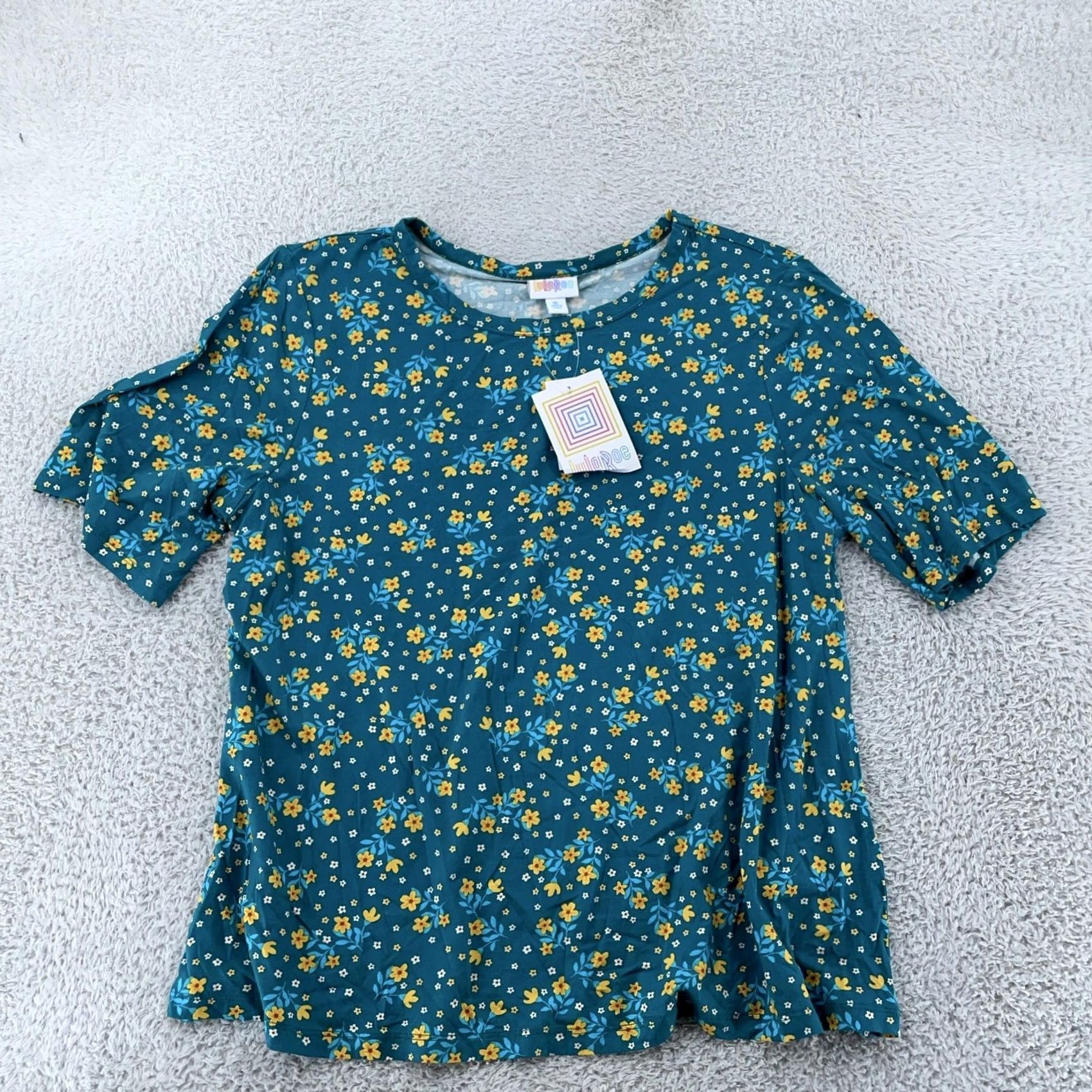 Vintage LuLaRoe Alli Shirt Womens XL Teal Floral Rayon Spandex Short Sleeve Crewneck Top Shirt Womens XL Floral Blue Crew Neck 90s Inspired Size XL / US 12-14 / IT 48-50 - 2 Thumbnail