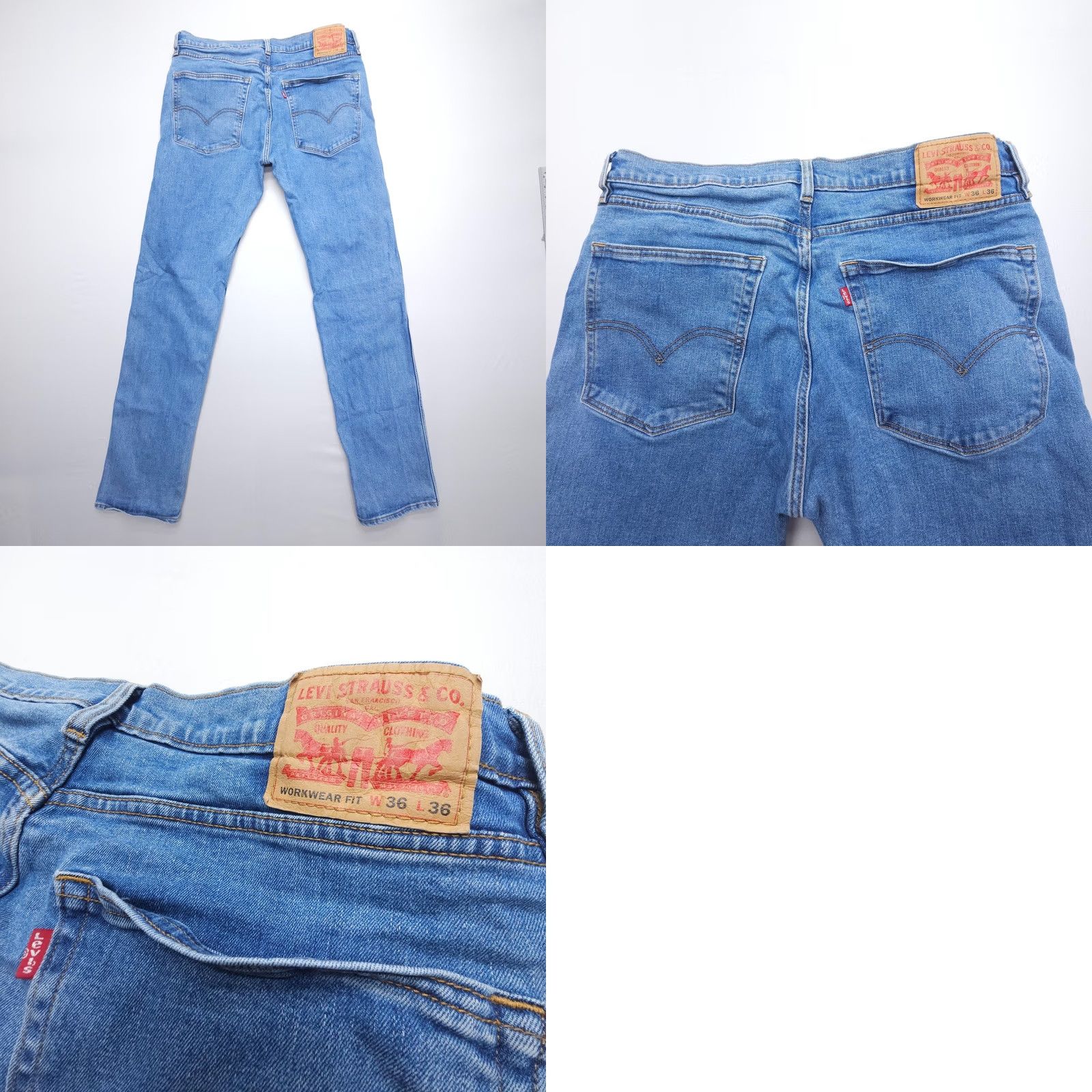 Levi's Levi's Workwear Jeans Mens 36 x 36 Blue Denim Stretch Straight 5-Pocket Regular Mid Rise Denim Long Tall Size US 36 / EU 52 - 9 Thumbnail