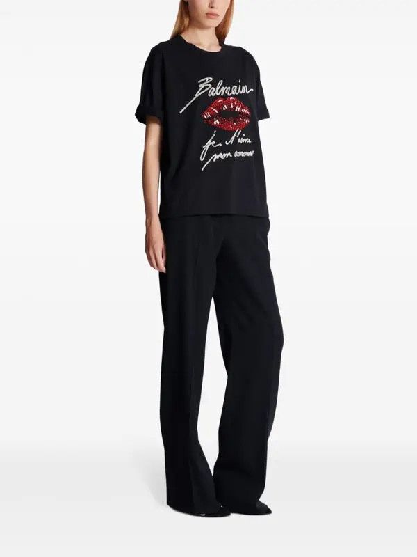 Balmain o1s1wg111225 Kiss-Print T-Shirt in Black Size XL / US 12-14 / IT 48-50 - 3 Thumbnail