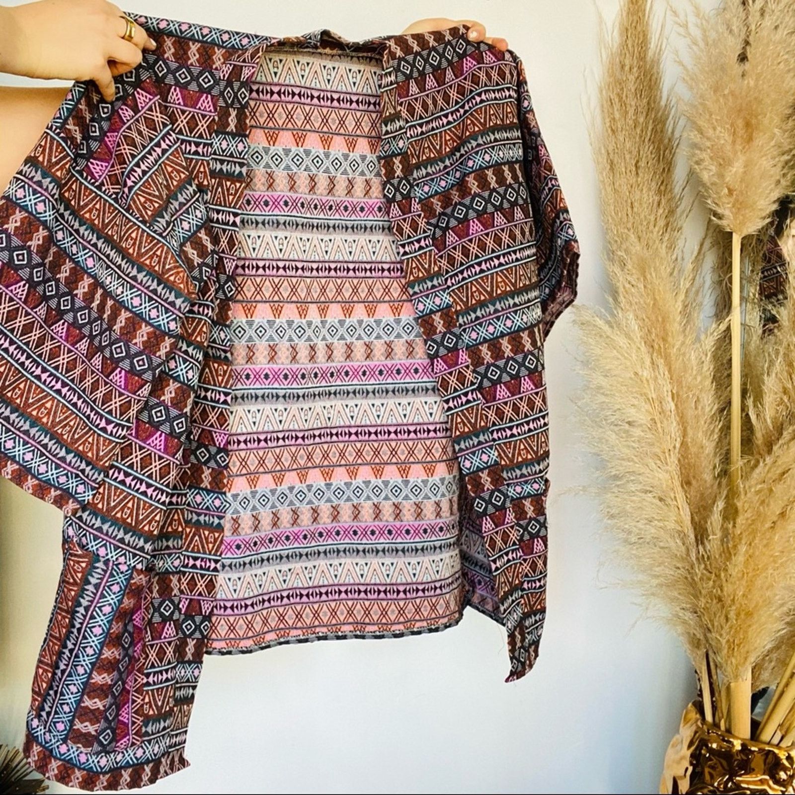 Vintage VINTAGE Handmade Red Maroon Striped Printed Open Sweater Size M / US 6-8 / IT 42-44 - 4 Thumbnail