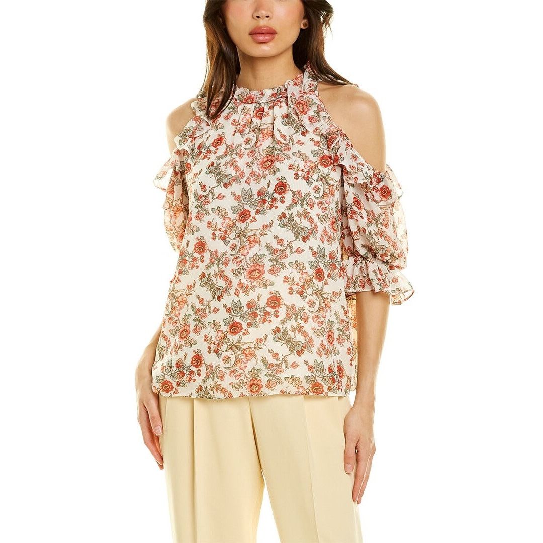 Other Max Studio Womens Blouse Sz M Floral Cold Shoulder Ruffle Size M / US 6-8 / IT 42-44 - 1 Thumbnail