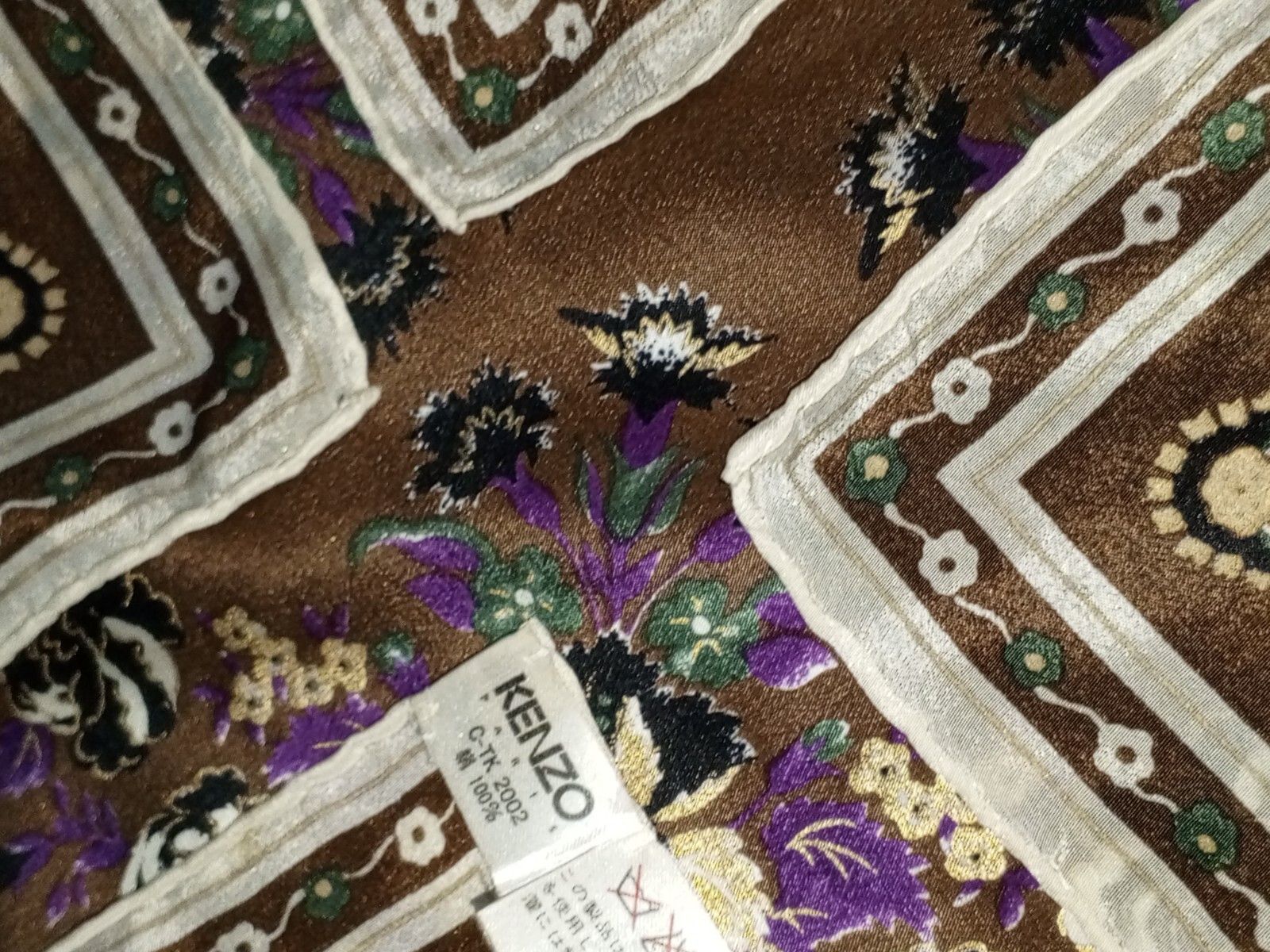 Kenzo KENZO PARIS Floral Flowers Brown Oversized Silk Scarf Size ONE SIZE - 10 Thumbnail