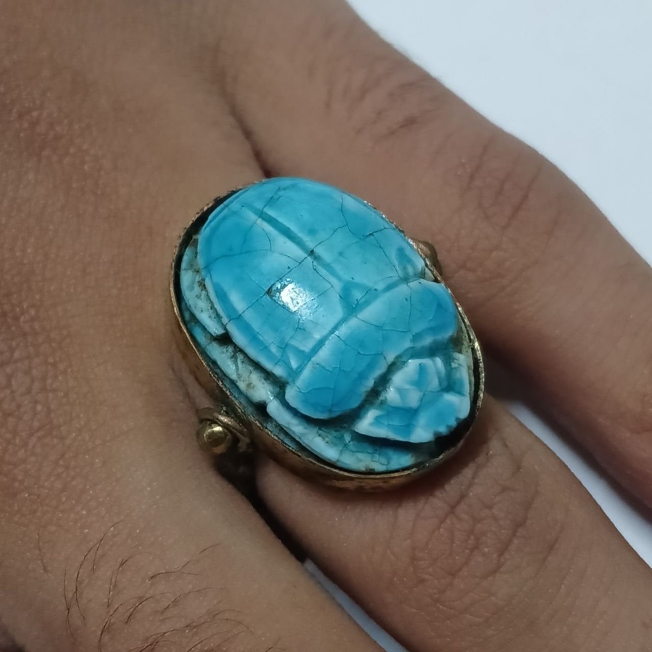 Other Vintage brass scarab ring with turquoise Egyptian piece Size ONE SIZE - 2 Thumbnail