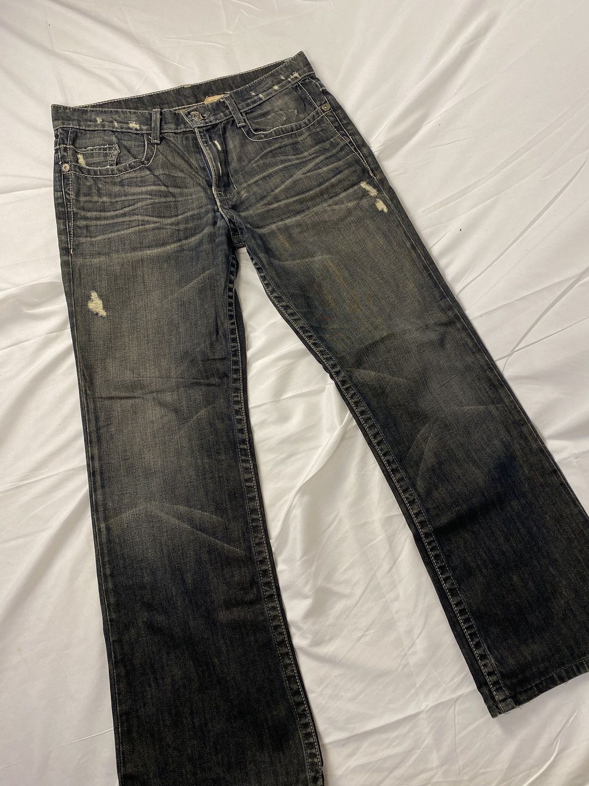 Japanese Brand ✨ Archive Monarchy Britain 🇬🇧 Flag Flared Washed Jeans Denim Size US 34 / EU 50 - 14 Thumbnail