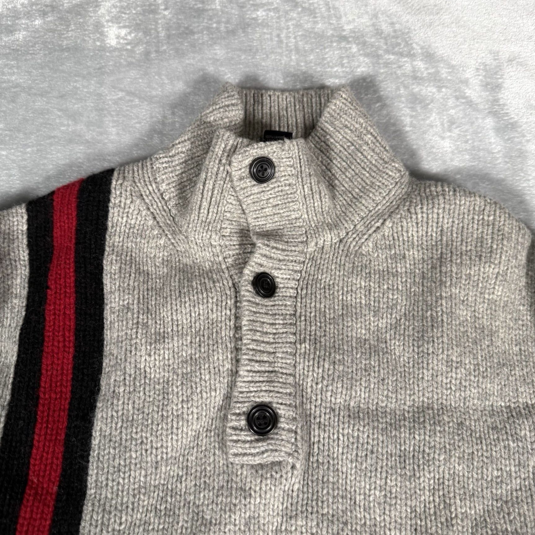 Gap VINTAGE GAP Mock Neck Henley Sweater Mens M Knit Striped Wool Gray Size US M / EU 48-50 / 2 - 3 Thumbnail