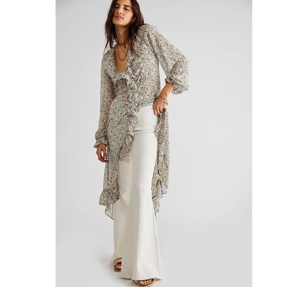 image of NWT Free People Gigi Printed Maxi Top $198 Small Ivory in Cream, Women's