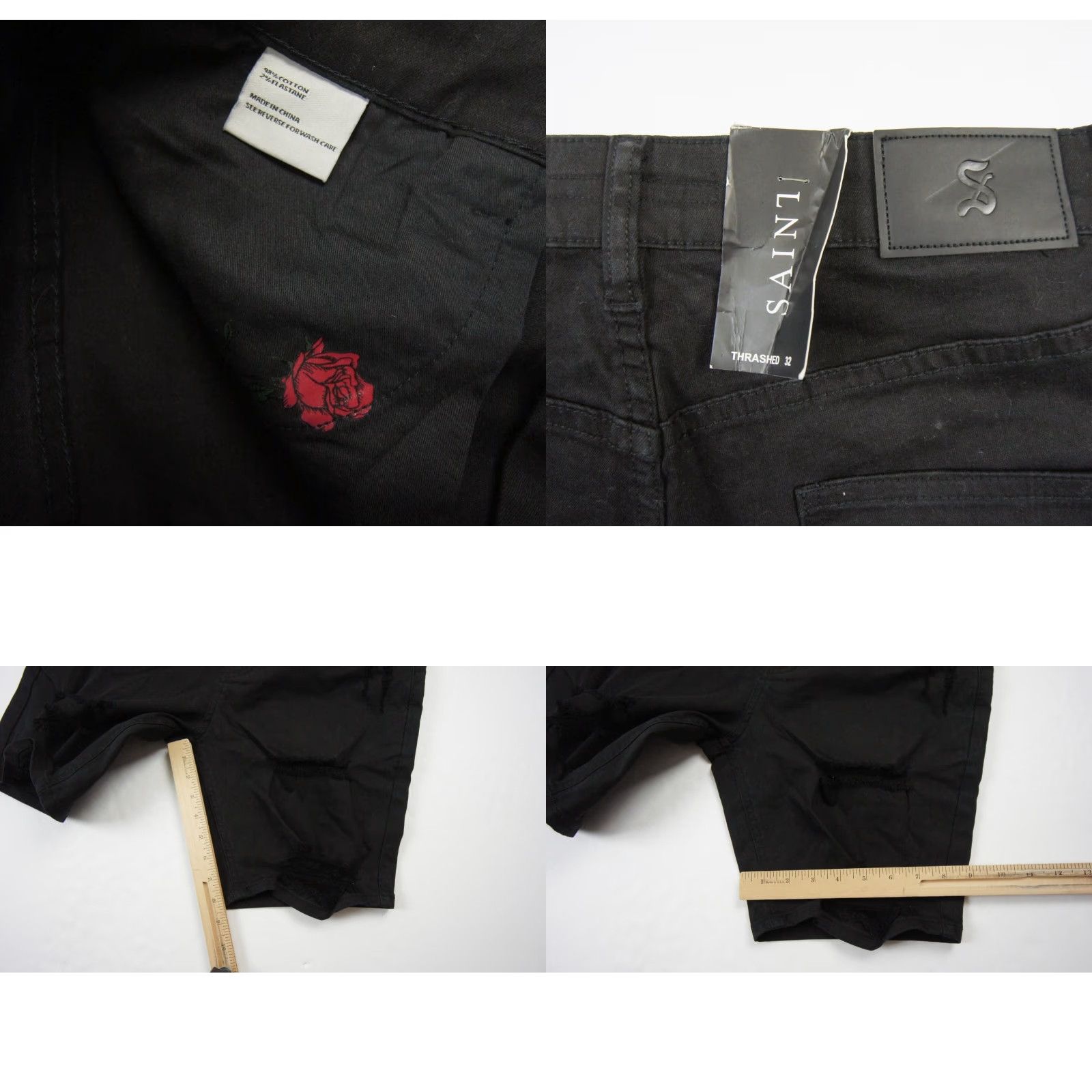 Vintage Saint Morta Men's Denim Shorts 32 Black Thrashed Distressed Stretch Regular Fit Size US 32 / EU 48 - 8 Thumbnail