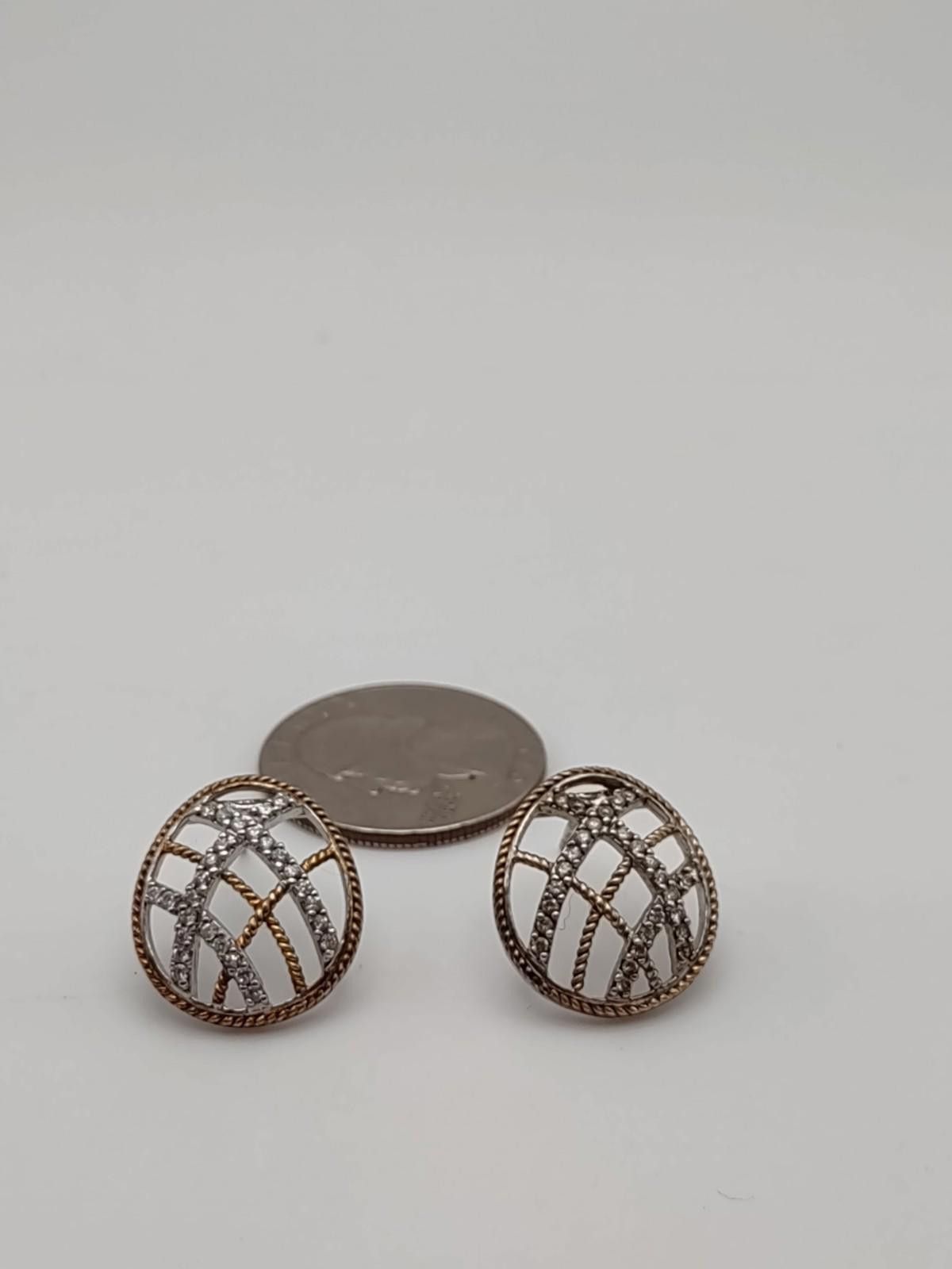 Fashion Victim 925 FAS Thai Sterling Silver CZ Two Tone Dome Stud Earrings Size ONE SIZE - 3 Thumbnail