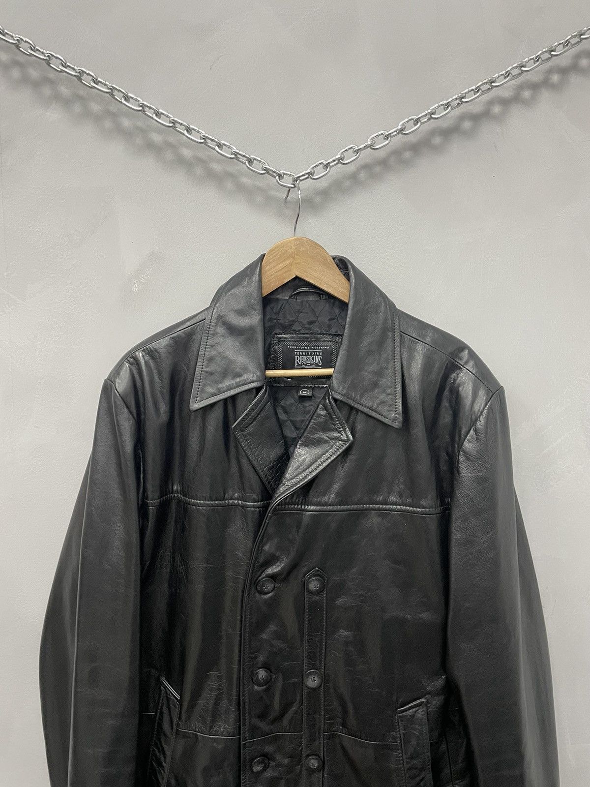 Leather × NFL Vintage Black Leather Coat I REDSKINS Japanese Brand Size US M / EU 48-50 / 2 - 2 Thumbnail