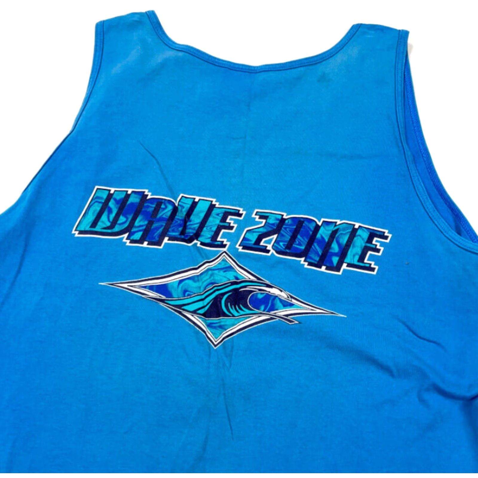 TEE JAYS VTG 90s Wave Zone Double-Sided Print Tank Top Adult Large Blue Tee Jays USA Surf Beach Shirt Mens L Blue 90s Theme Vintage Tank Top Size US L / EU 52-54 / 3 - 4 Thumbnail