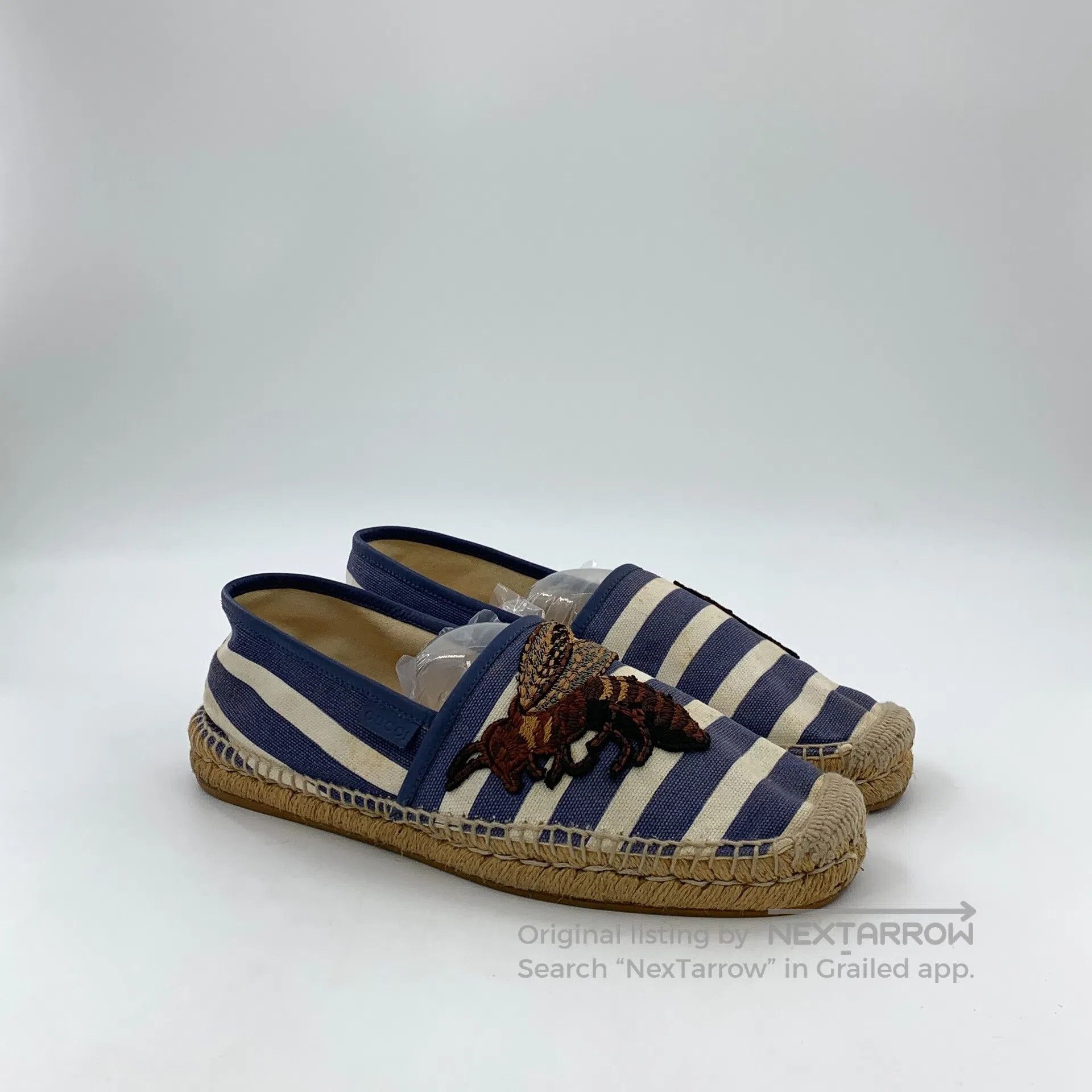 Gucci Guicci Blue striped floral embroidery casual flat fisherma Size US 9 / EU 42 - 2 Thumbnail