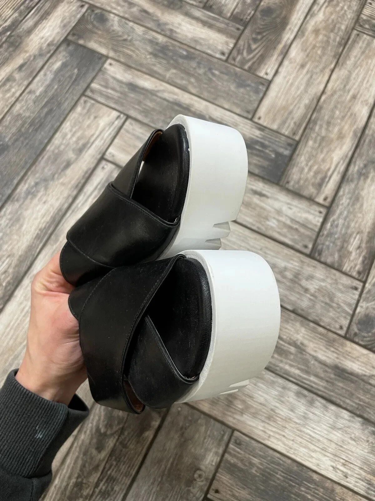 & Other Stories & Other Stories Leather Flatform Sandals Shoes Slide Black Size US 9 / IT 39 - 11 Thumbnail