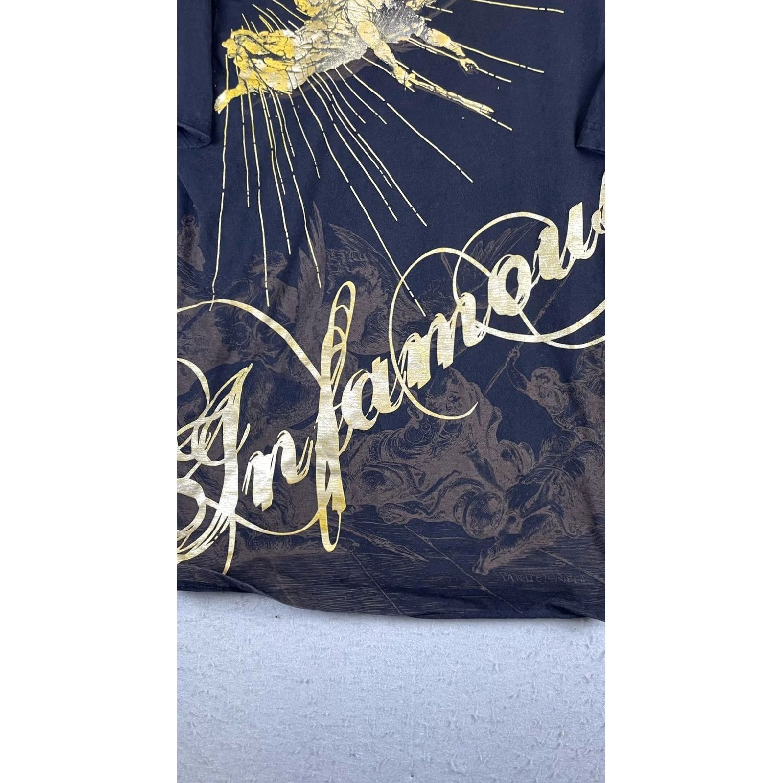 Vintage Akress Shirt Mens XL Black Gold Infamous Angel Graphic Streetwear Print Tee Size US XL / EU 56 / 4 - 3 Thumbnail