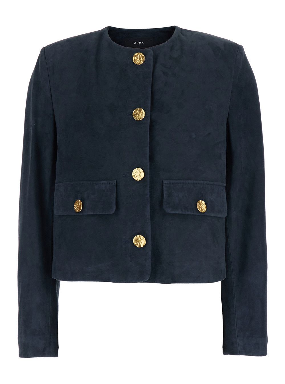 ARMA 'Lorenne' Blue Jacket with Round Neck and Applied Pockets on the Front in Suede for Women Size M / US 6-8 / IT 42-44 - 1 Thumbnail