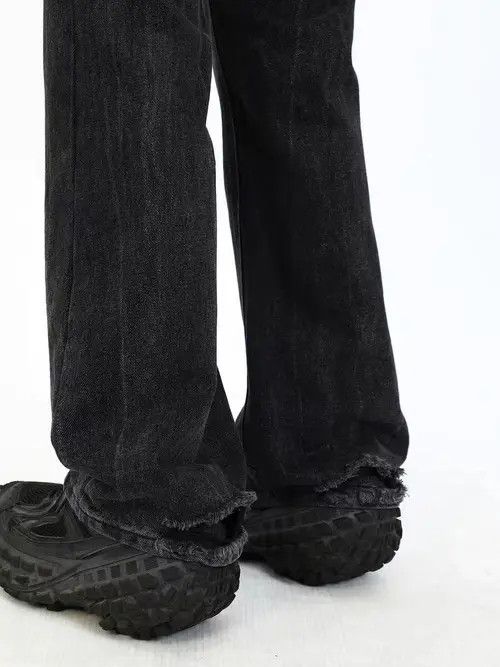 Japanese Brand × Jean Vintage washed and worn black ripped micro flare jeans Size US 32 / EU 48 - 4 Thumbnail