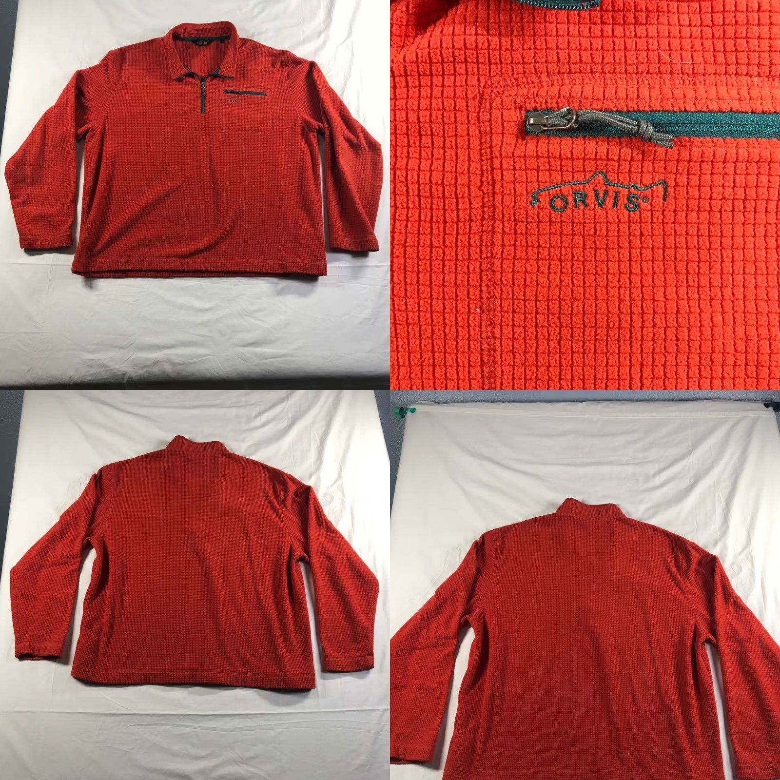Orvis Orvis Trout Bum Mens XXL Red Waffle Knit Quarter Zip Fleece Pullover Sweater Size US XXL / EU 58 / 5 - 8 Thumbnail