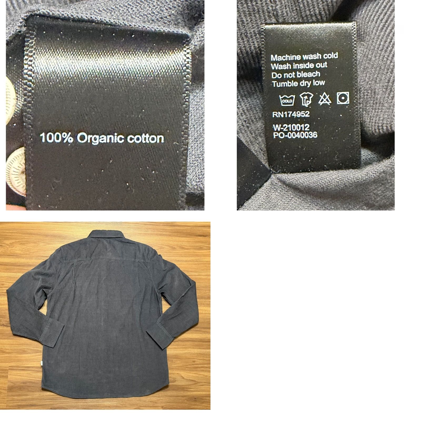 Vintage Wellen Slim Fit Corduroy Button Down Shirt L Charcoal Grey Organic Cotton Size US L / EU 52-54 / 3 - 8 Thumbnail