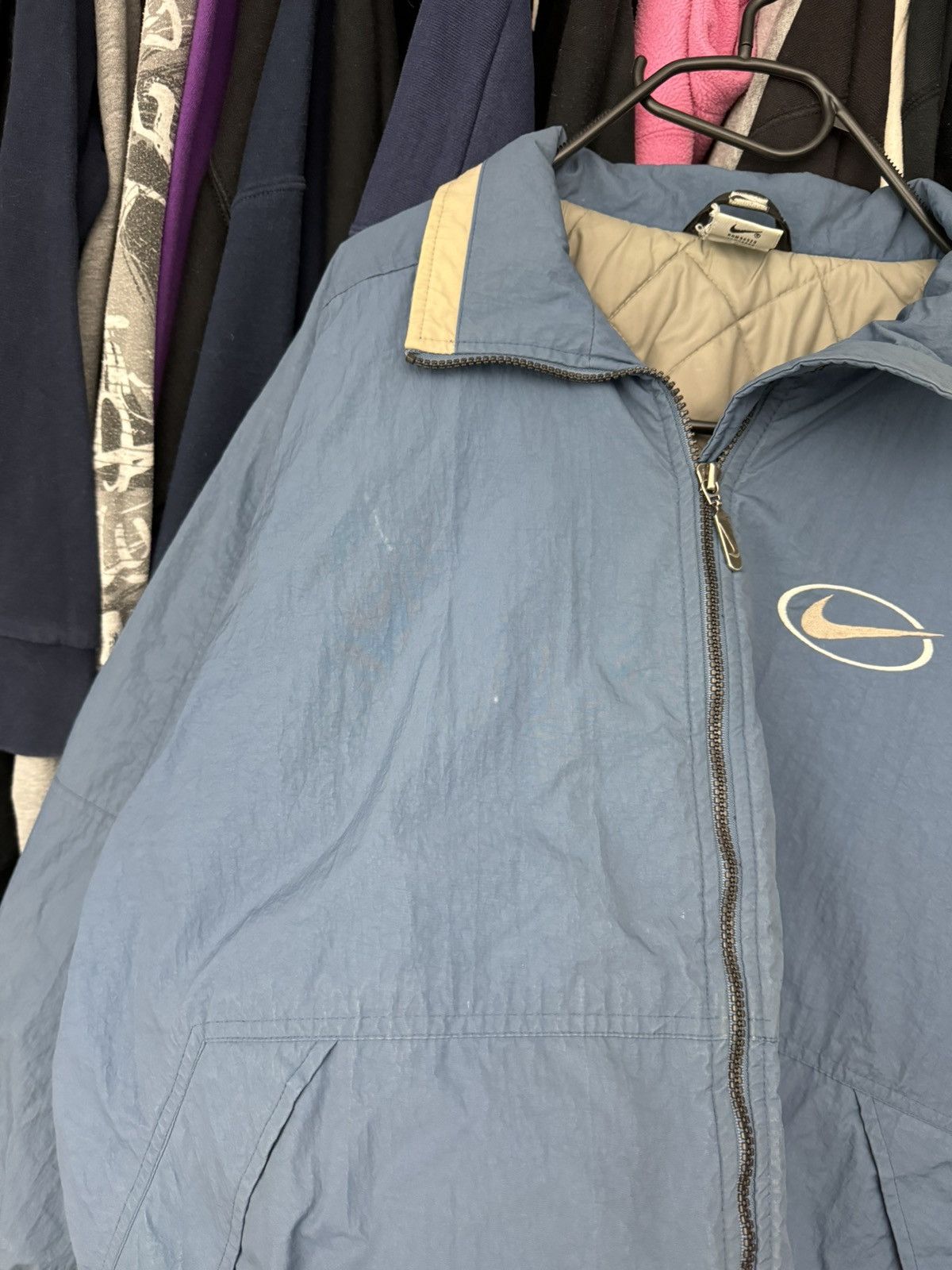 Nike × Vintage Vintage Nike Central Swoosh Bomber Jacket 90s y2k beige blue Size US M / EU 48-50 / 2 - 20 Thumbnail