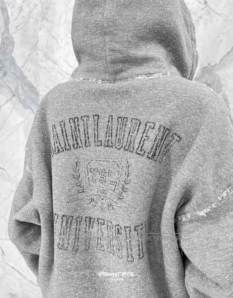 Saint Laurent Paris Saint Laurent Paris Gray Logo Printed Distressed Cotton Ho Size US L / EU 52-54 / 3 - 8 Thumbnail
