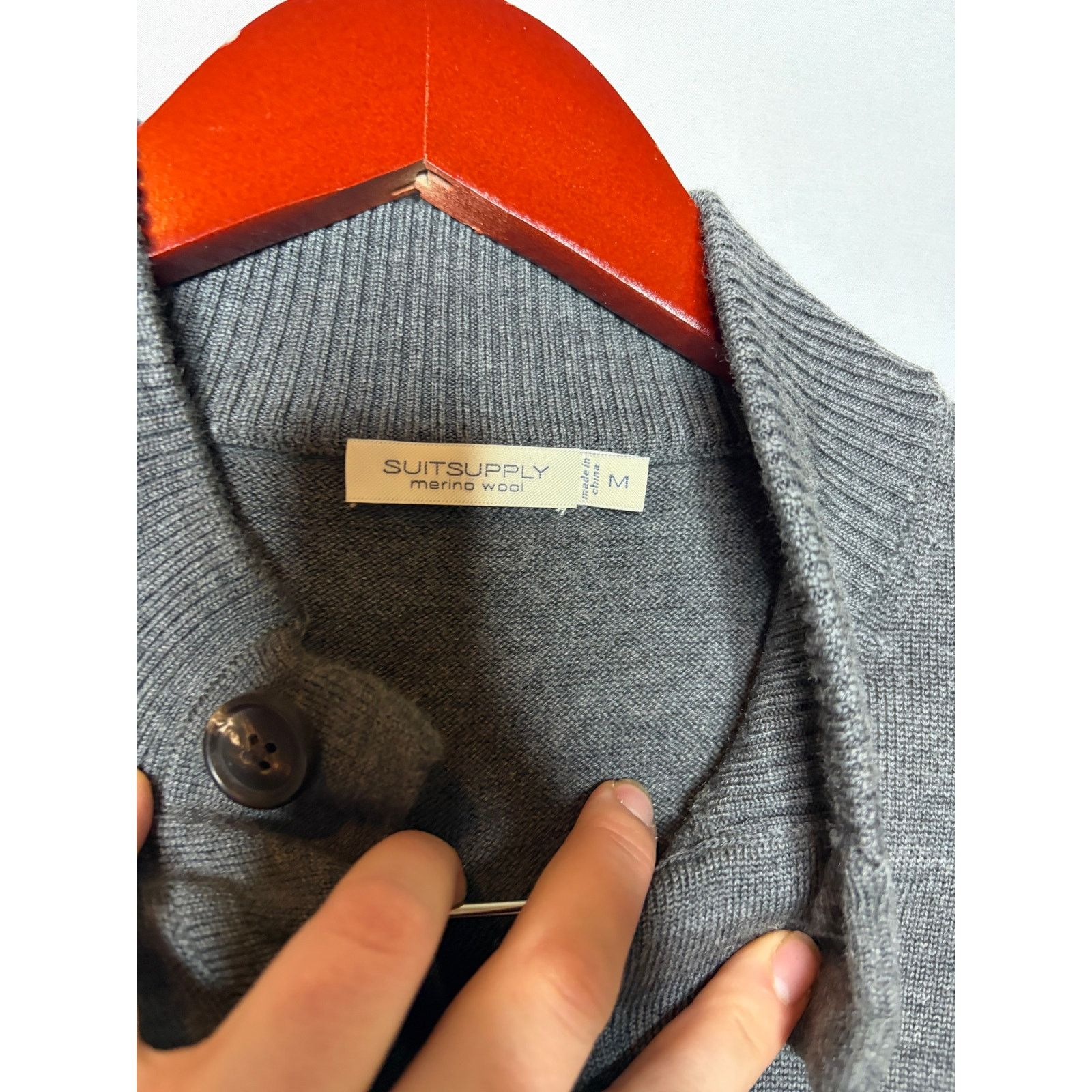 Suitsupply Suitsupply Charcoal Merino Wool Mock Neck Cardigan Sweater M Size US M / EU 48-50 / 2 - 2 Thumbnail