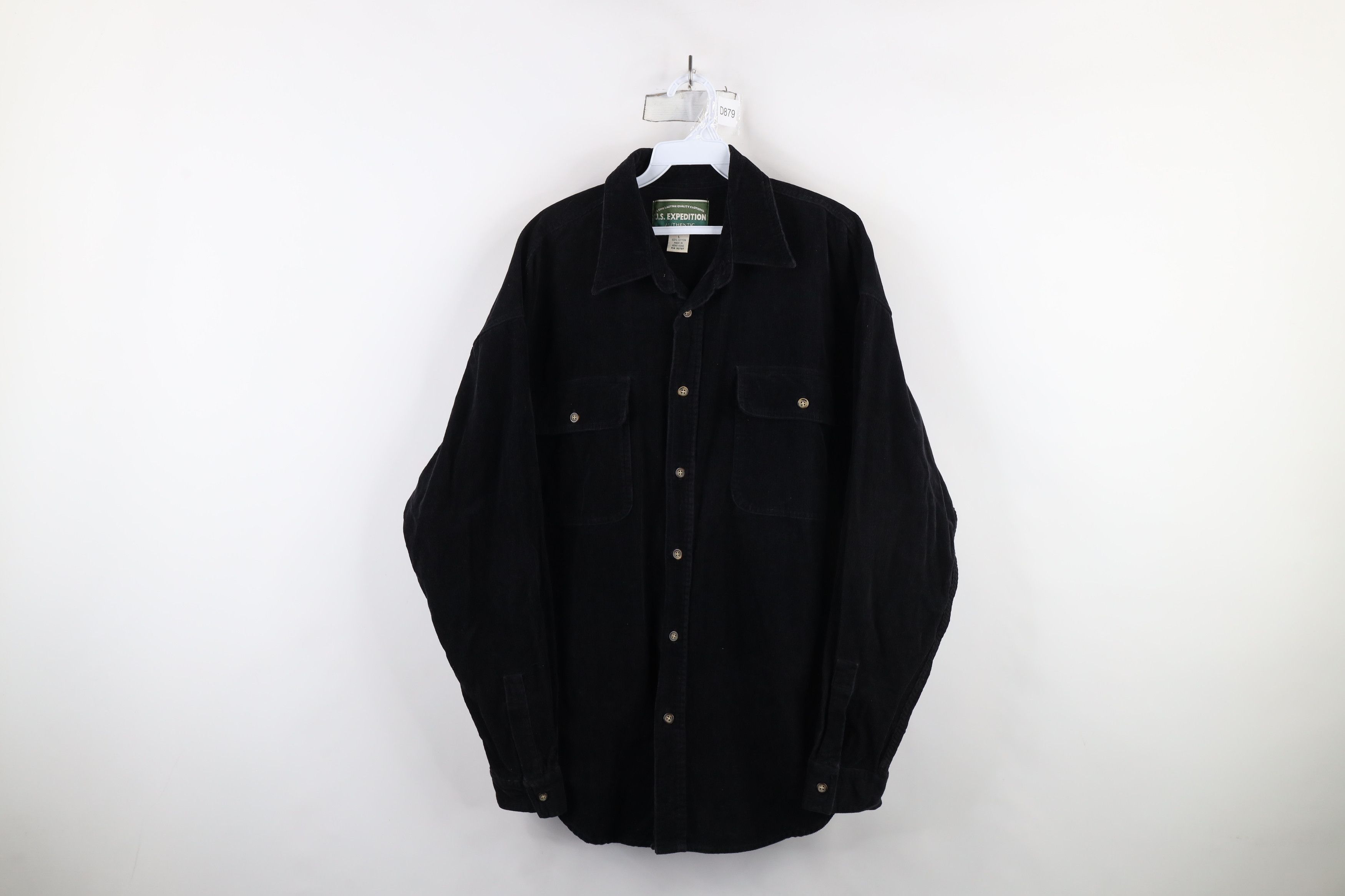Vintage Vintage 90s Streetwear Corduroy Button Shirt Black Cotton Size US L / EU 52-54 / 3 - 1 Thumbnail