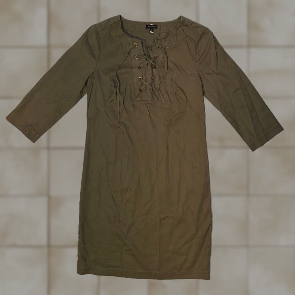 Talbots Talbots Shirt Dress 2 Lace Up Front 3/4 Sleeve Tencel Blend Knee Length Olive Green Womens/Regular Size 2 Size XS / US 0-2 / IT 36-38 - 1 Thumbnail