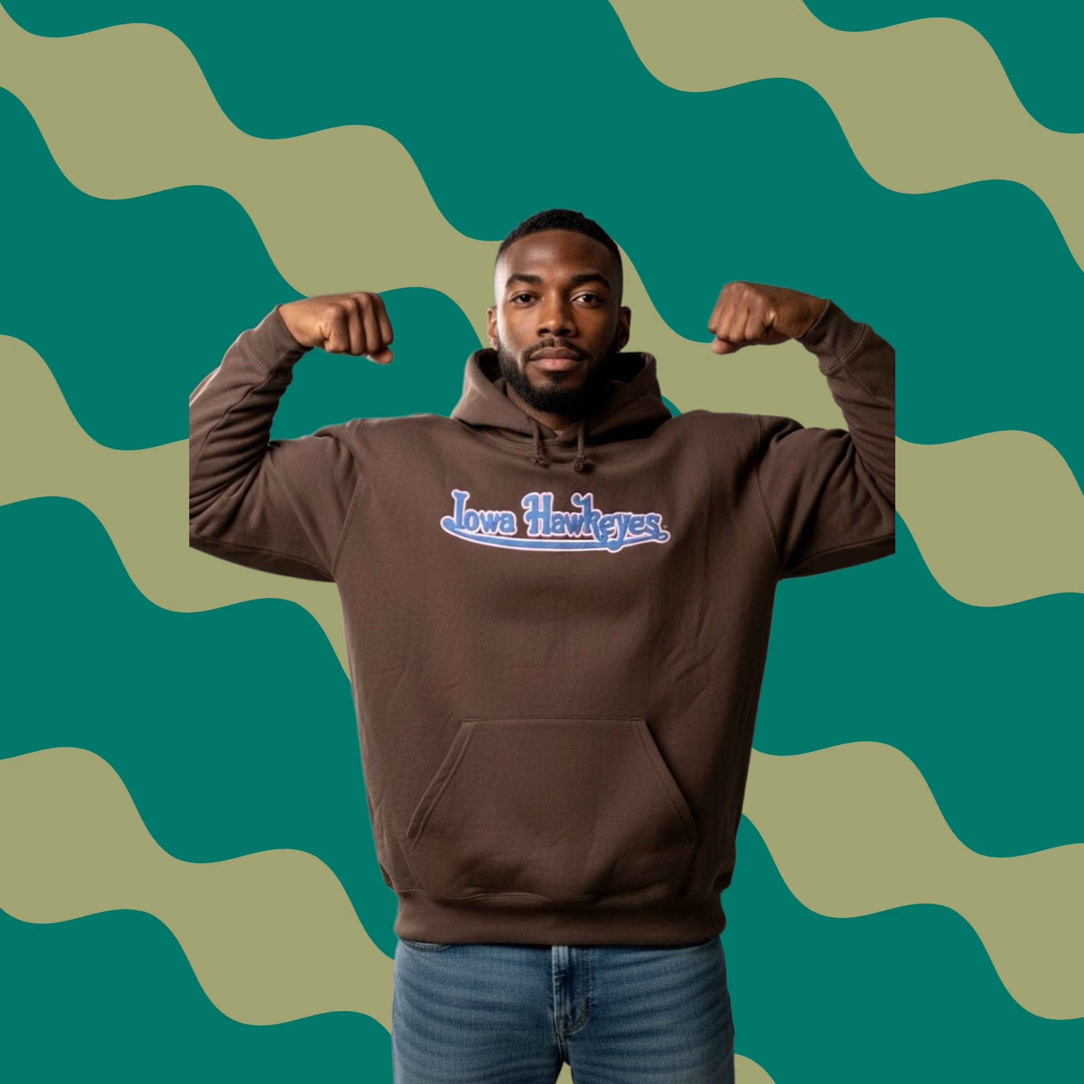 CHOCOOLATE J. America Hawkeyes Patchwork Pullover Hoodie XL Men/Women Chocolate Brown Embroidered Logo Kangaroo Pocket Size XL / US 12-14 / IT 48-50 - 1 Thumbnail