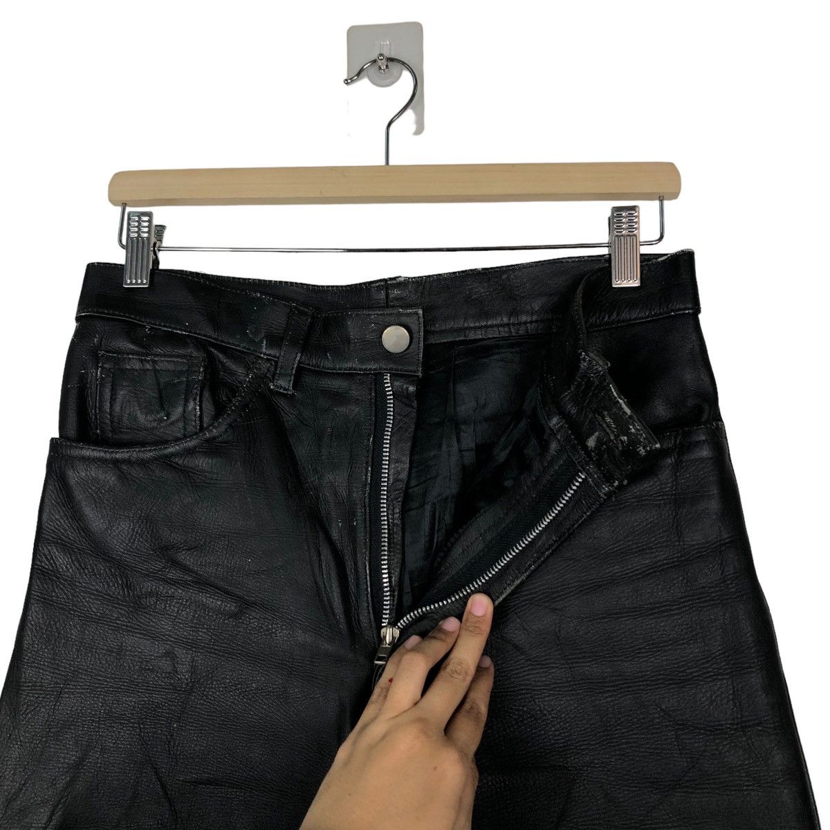 Genuine Leather 🔥Rich Black Vintage Biker Leather Pants Japan Size US 30 / EU 46 - 10 Thumbnail