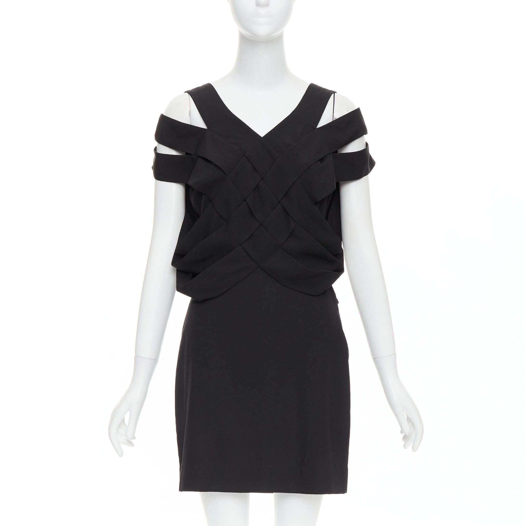 Stella McCartney STELLA MCCARTNEY 2008 black silk intrecciato woven open back dress IT40 S Size S / US 4 / IT 40 - 1 Thumbnail