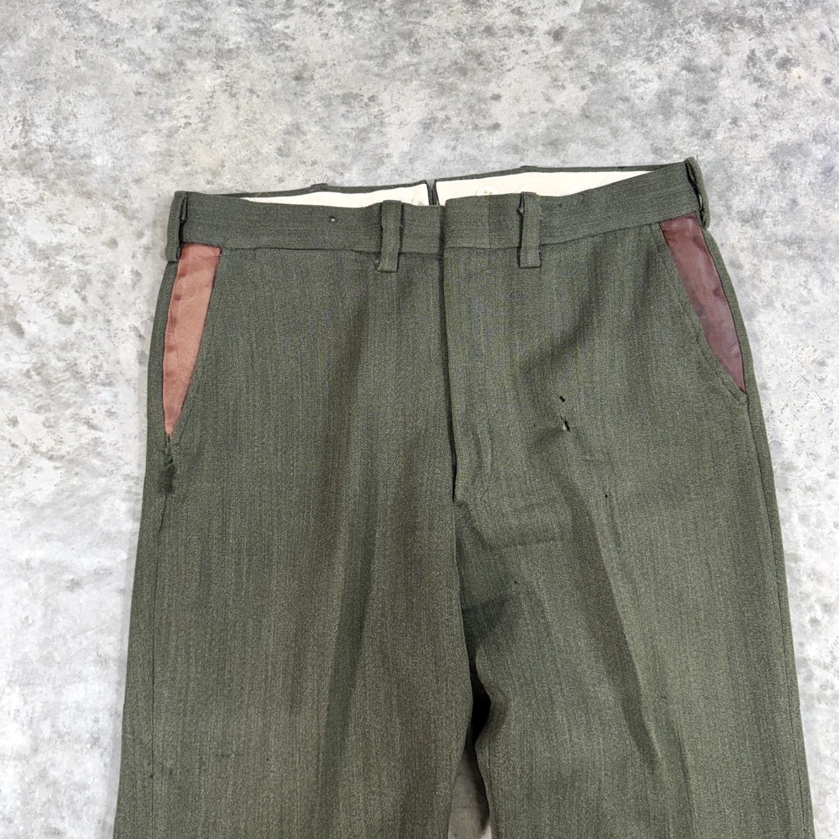 Vintage VINTAGE L.L. Bean Pants Mens 29 Green Wool Dress Pants Tweed Flat Front Zipper Pockets 70s Talon Zip Flap Size US 29 - 2 Thumbnail