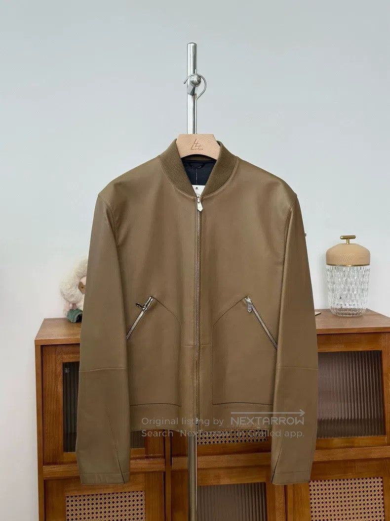 Hermes Hermes Men's Camel Color Bomber Collar Zipper Leather Jack Size US M / EU 48-50 / 2 - 1 Thumbnail