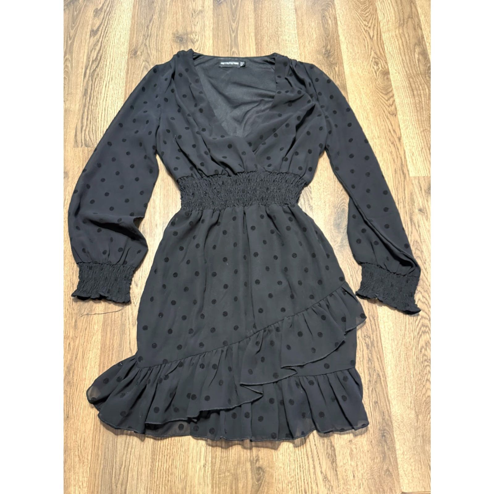 PrettyLittleThing PrettyLittleThing Dress Women's Size 2 Black Long Sleeve V-Neck Ruffle Hem Short Dress Casual Party/Cocktail Size XS / US 0-2 / IT 36-38 - 2 Thumbnail