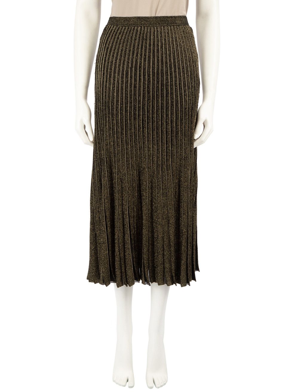 image of Roberto Cavalli Gold Metallic Pleated Knit Skirt, Women's (Size 26)