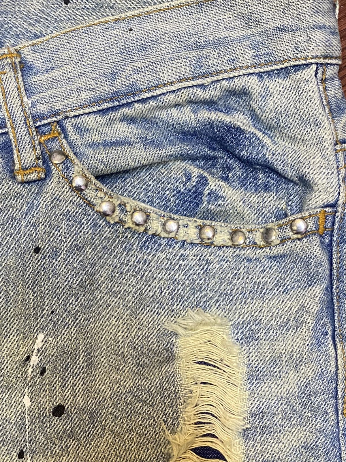 If Six Was Nine Vintage Schlussel Snake Paint Splatter Thrash Flare Jeans Size US 33 - 11 Thumbnail