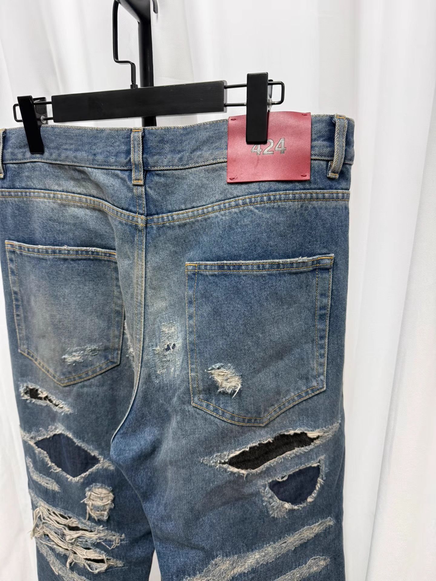 424 424 Heavily Destroyed Relaxed Straight Jeans K20 Size US 36 / EU 52 - 5 Thumbnail