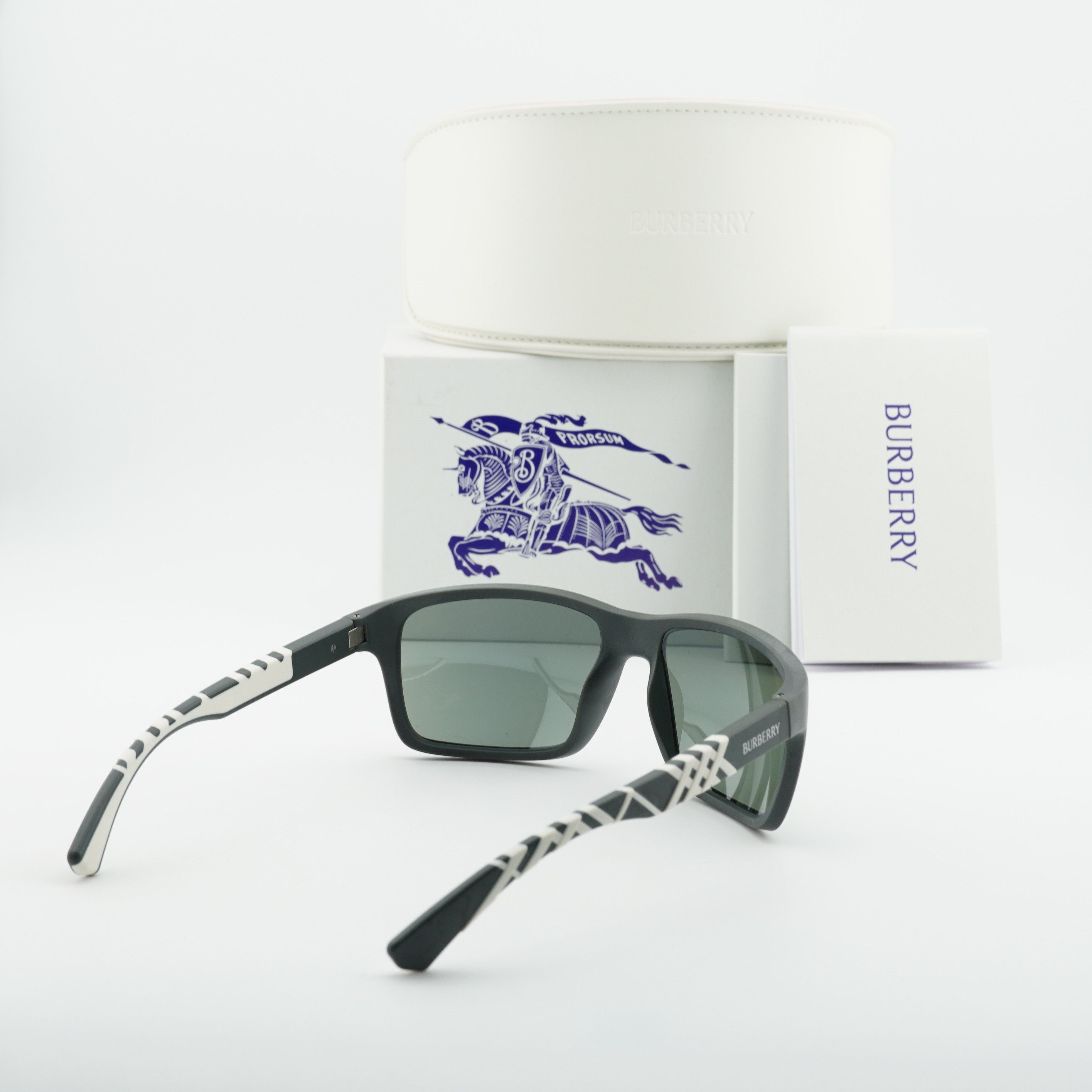 Burberry Burberry BE4483 42326R Sunglasses Green/White Rectangle Fram Size ONE SIZE - 9 Thumbnail