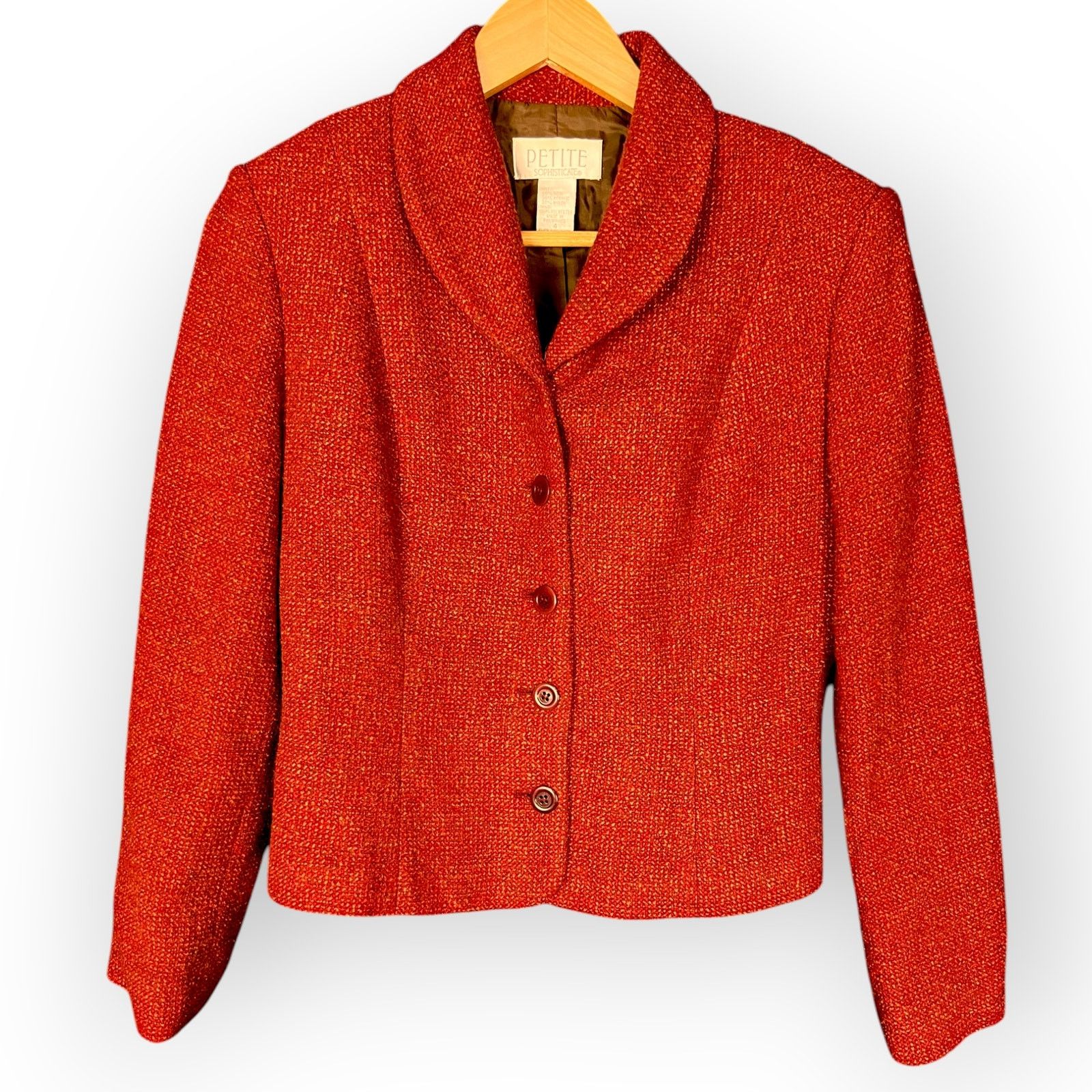 Other Vtg 90s Petite Sophisticate Wool Blend Orange Tweed Blazer Size S / US 4 / IT 40 - 6 Thumbnail
