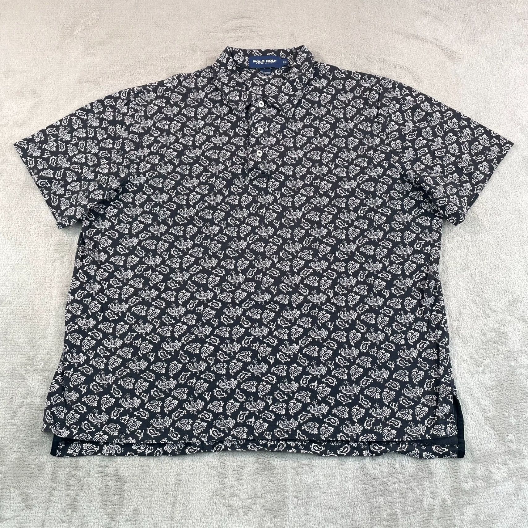 Polo Ralph Lauren VINTAGE Polo Ralph Lauren Polo Shirt Men XL Black White Paisleys AOP Short Sleeve Size US XL / EU 56 / 4 - 3 Thumbnail