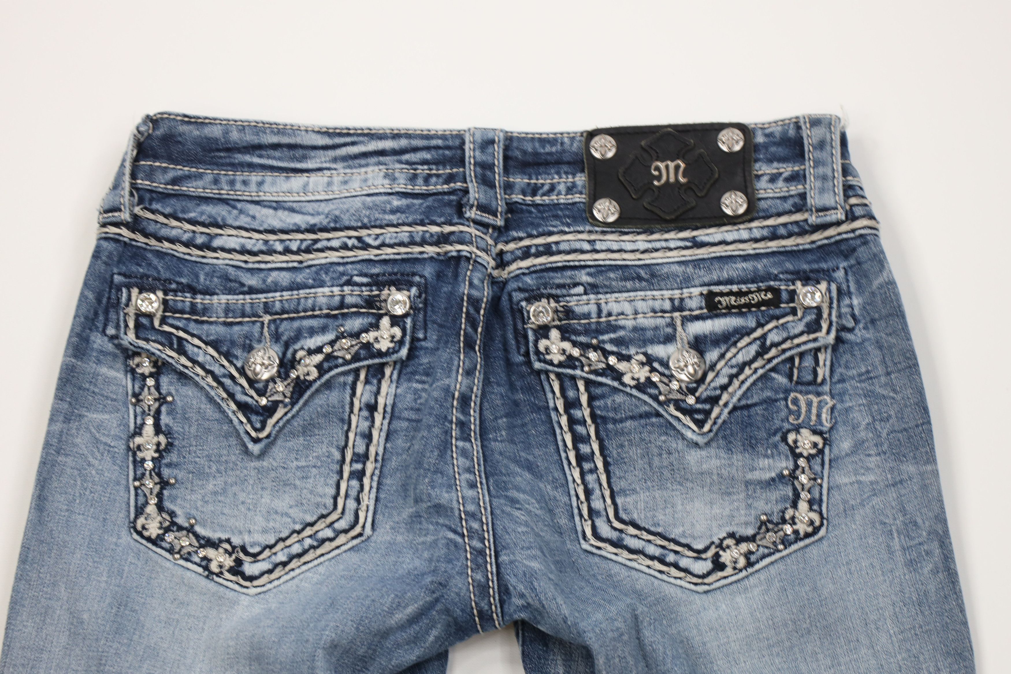Miss Me Miss Me Thick Stitch Jeweled Stretch Flared Denim Jeans Blue Size 27" / US 4 / IT 40 - 11 Thumbnail