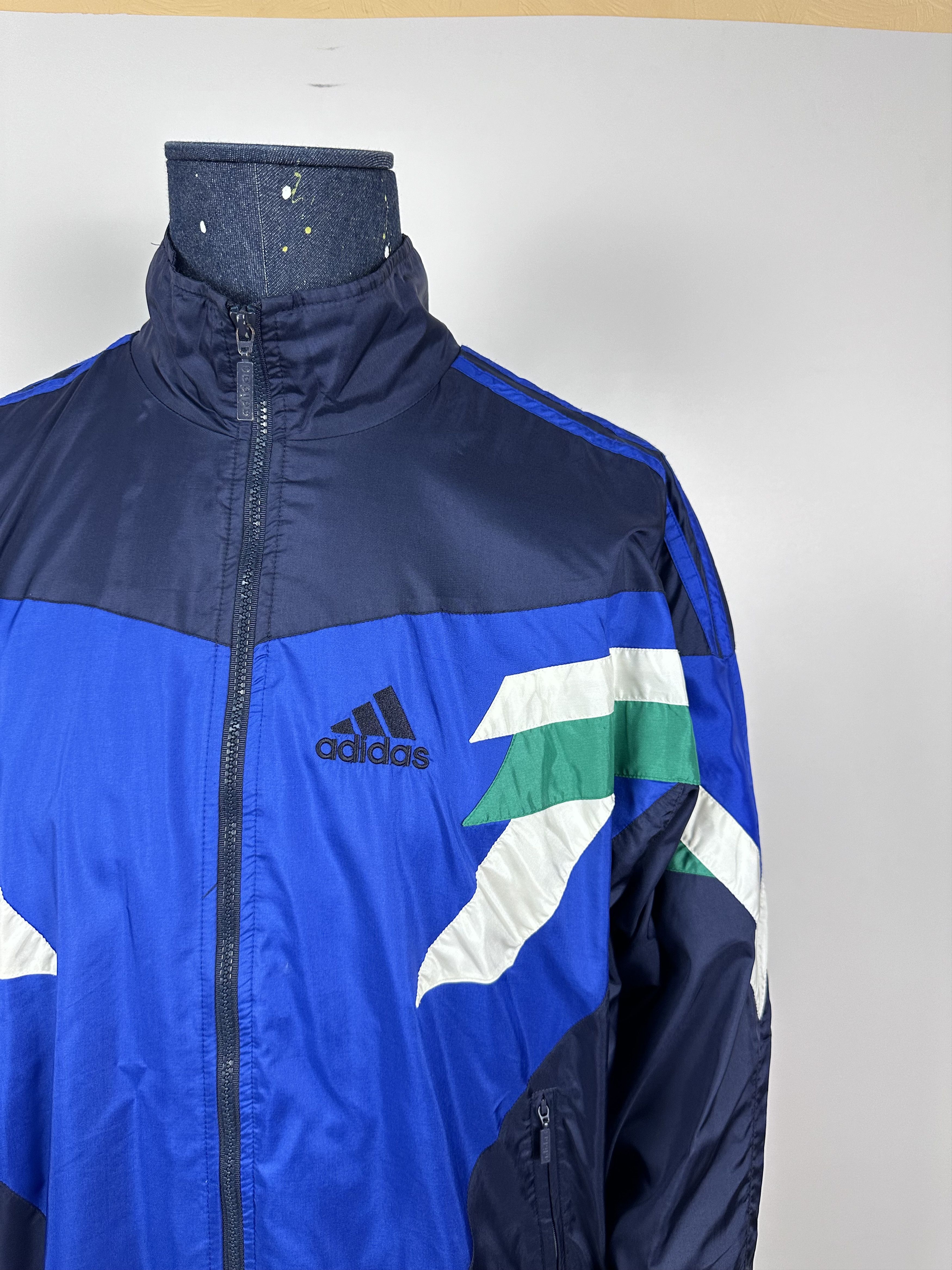 Adidas × Vintage Adidas Vintage 90s Blue Green Nylon Track Top Jacket Size M Size US M / EU 48-50 / 2 - 3 Thumbnail