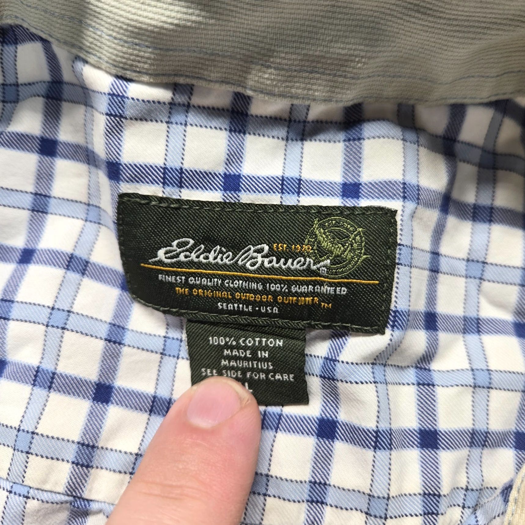 Eddie Bauer VINTAGE Eddie Bauer Shirt Blue Check Long Sleeve Regular Fit Button-Up L Shirt Mens Women? Size 42R - 3 Thumbnail