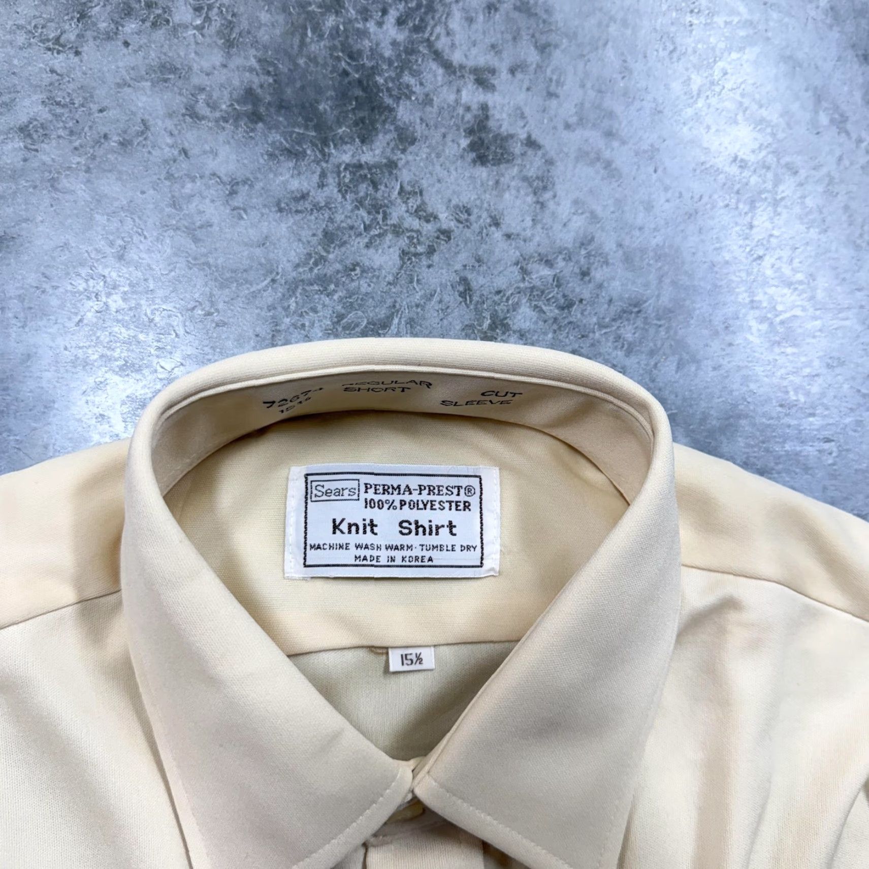 Sears VINTAGE Sears Shirt Mens Medium Beige Solid Perma-Prest Knit Button Short Sleeve Size US M / EU 48-50 / 2 - 3 Thumbnail