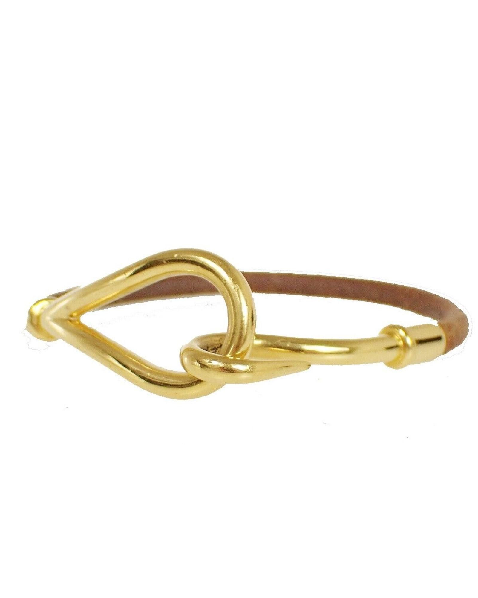 image of Hermes Brown Leather Unisex Bracelet With Metal Accent, Women's