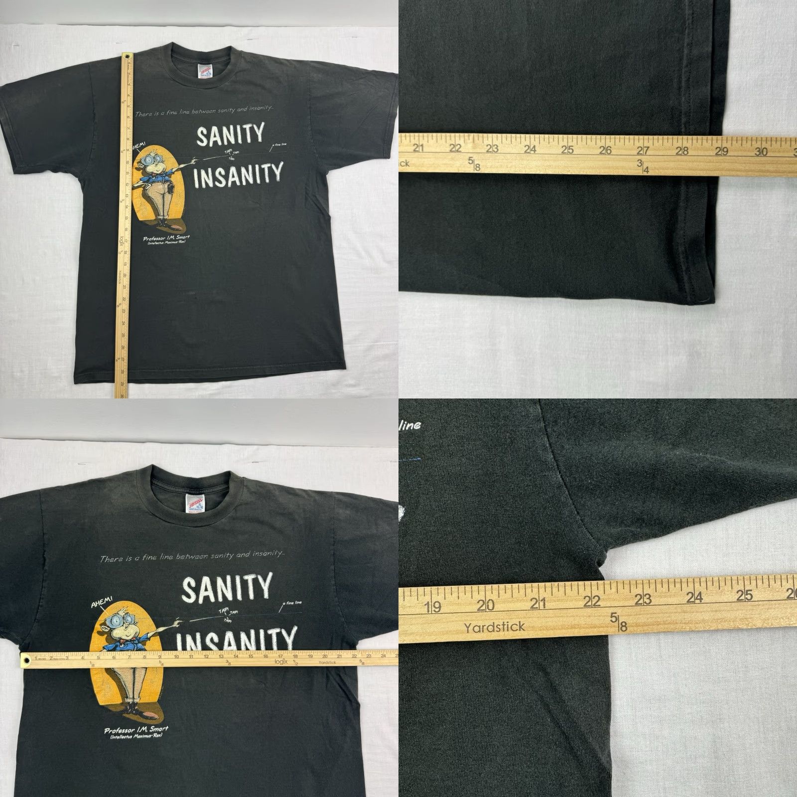 Jerzees VINTAGE JERZEES Sanity vs Insanity T-Shirt Adult XL Black Graphic 90s Funny Mens Size US XL / EU 56 / 4 - 8 Thumbnail