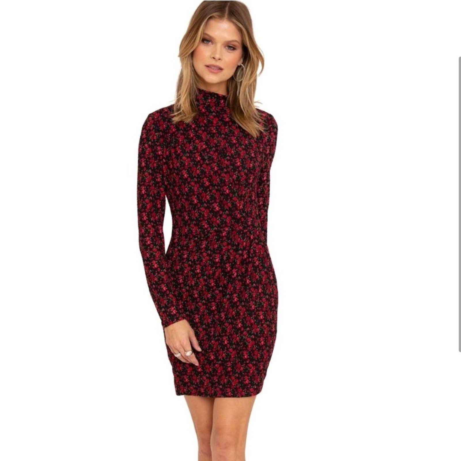 Black Halo RTR Black Halo Briar Long Sleeve Rose Floral Mini Dress Sz 6 Size M / US 6-8 / IT 42-44 - 1 Thumbnail