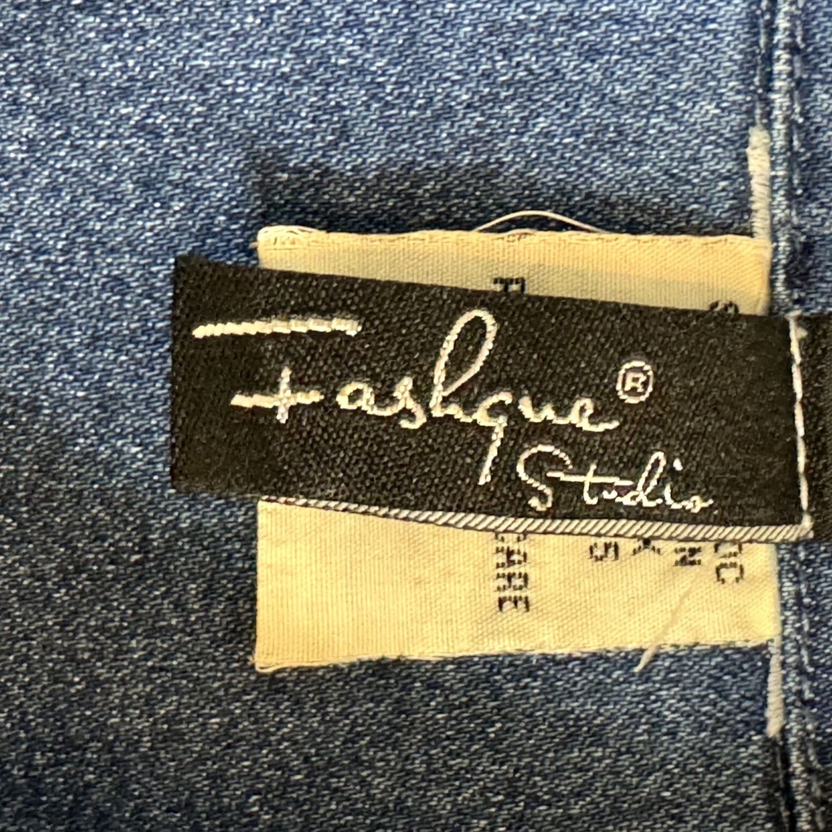 Vintage Fashque Studio Jacket Women's M Denim Blue Lace Stitch Rhinestone Buttons Pockets Sequin Lightweight Casual Size M / US 6-8 / IT 42-44 - 6 Thumbnail