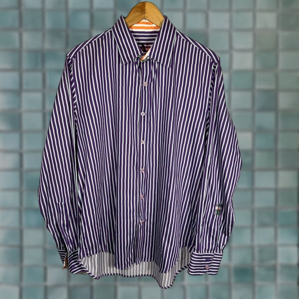 Robert Graham Robert Graham Mens Purple White Striped Button Down Shirt Long Sleeve Cotton L Size US L / EU 52-54 / 3 - 1 Thumbnail
