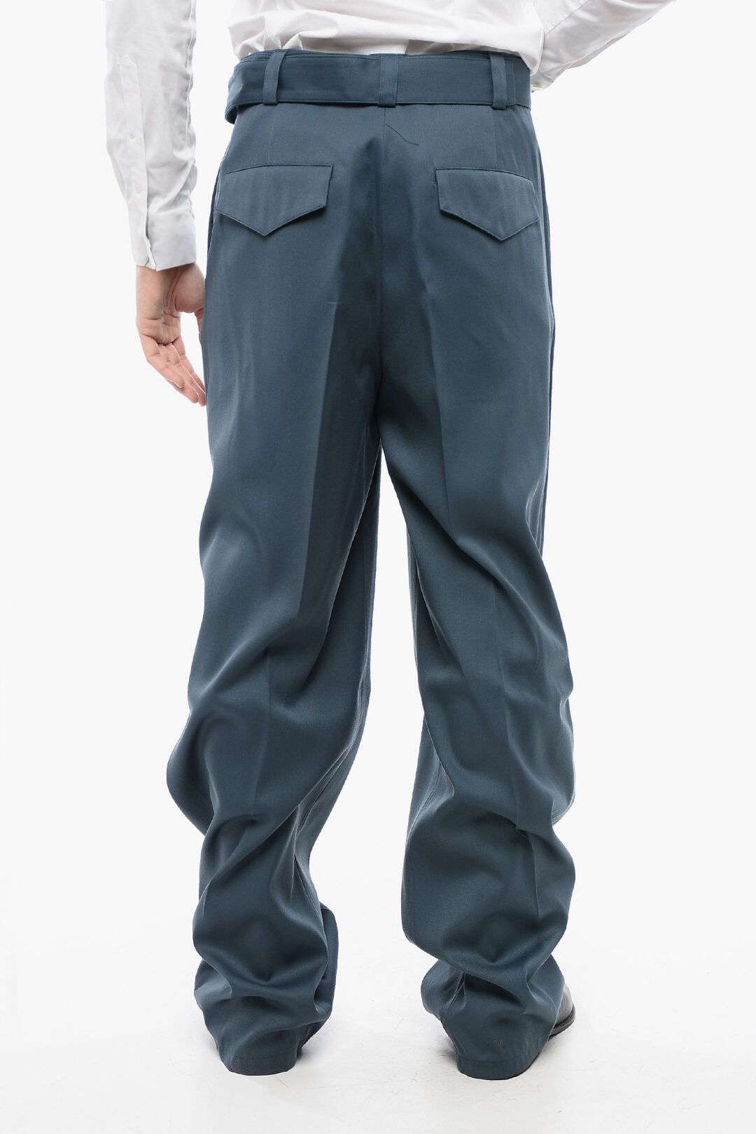 Jil Sander og1mm0625 Straight Leg Virgin Wool Pant in Blue Size US 30 / EU 46 - 2 Thumbnail
