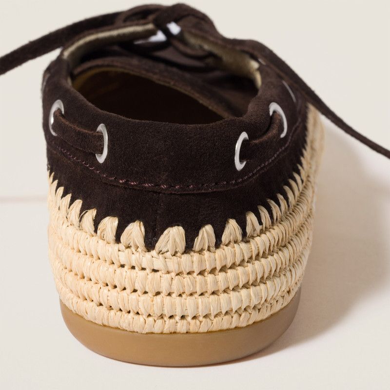 Miu Miu o1B3y1r0526 Suede And Raffia Boat Shoes in Brown Size US 9 / IT 39 - 3 Thumbnail