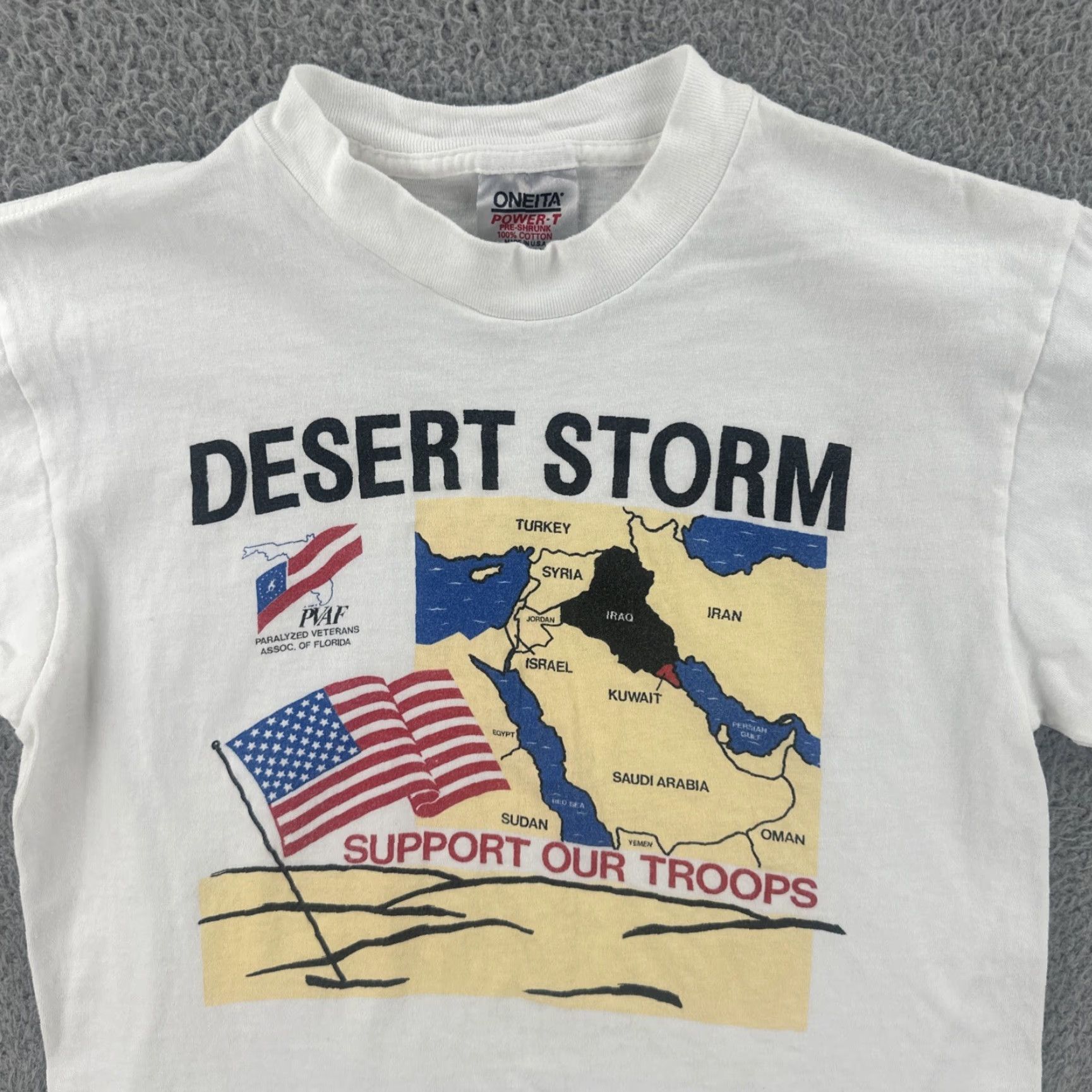 Vintage VINTAGE Oneita Mens L White Desert Storm Graphic Print USA Made Shirt 90s Patriotic Military Crew Neck Size US L / EU 52-54 / 3 - 5 Thumbnail